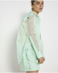 Cirkular - Pre-Loved - Oroton Mint Lace Shirt and Skirt Set