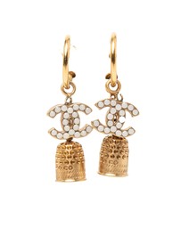 Pre-Loved by Azura Reborn - Pre-Loved Gold Plated Enamel CC Bell Drop Push Back Earrings