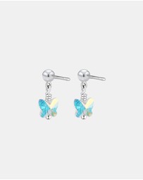 Elli Jewelry - Earrings Kids Butterfly Crystals Light Blue 925 Sterling Silver