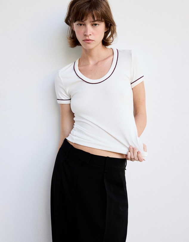 M.N.G - Ribbed T-Shirt with Piping