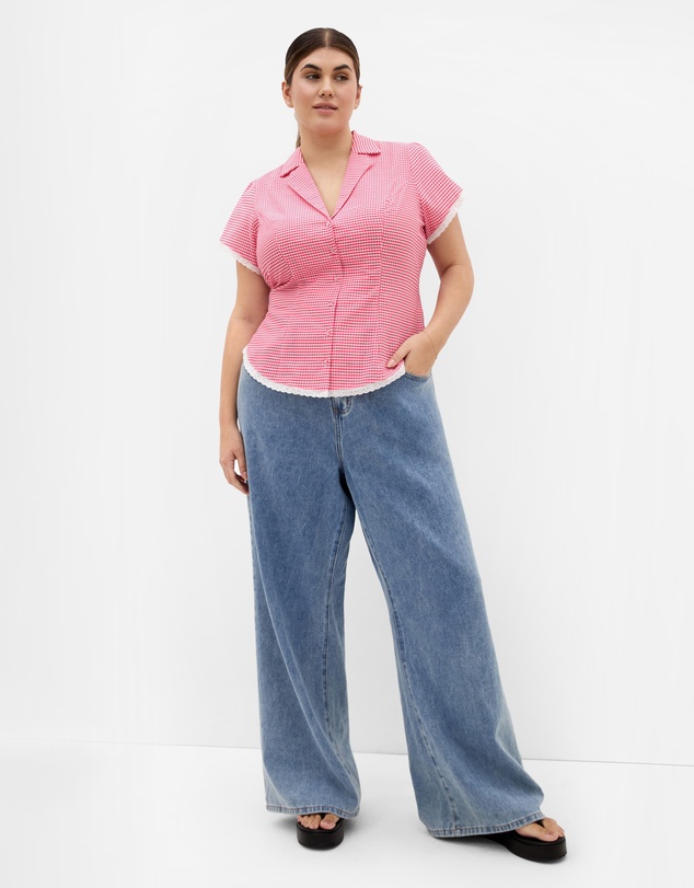 City Chic - Plus Size Eleni Gingham Shirt - watermelon