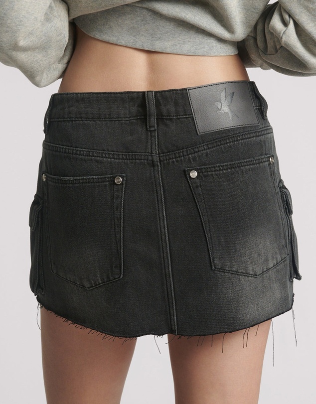 ONE TEASPOON - Sloane Low Waist Denim Mini Skirt - Faded Black