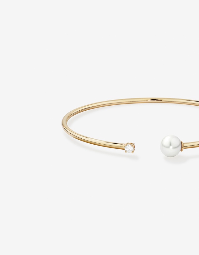 Michael Hill - Cultured Freshwater Pearl and Diamond Torque Bangle in 10kt Yellow Gold