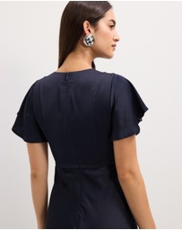 The Fated - Bella Fluted Sleeve Satin Midi Dress