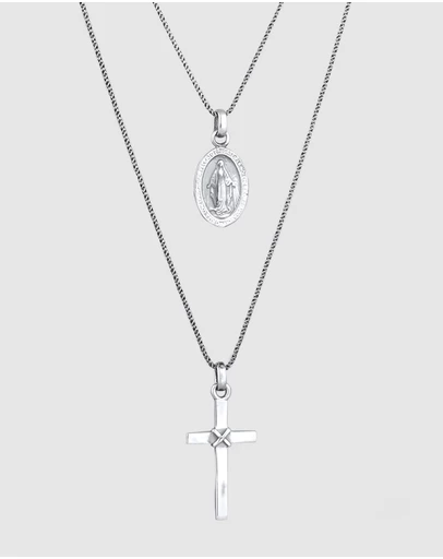 Kuzzoi - ICONIC EXCLUSIVE - Layered Necklace with Cross Pendant in Oxidised 925 Sterling Silver