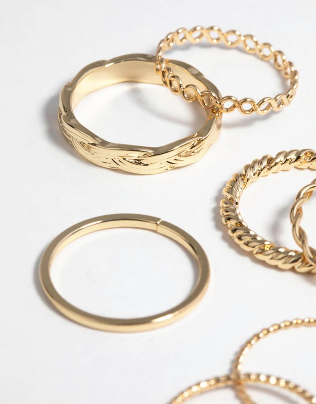 Lovisa - Gold Plated Twisted Band Ring Stack Pack