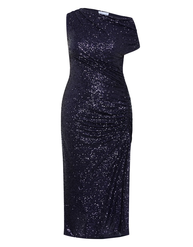 City Chic - Plus size Sequin Star Off Shoulder Maxi Dress - navy