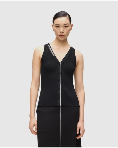 Karl Lagerfeld - Logo V-Neck Knit Top