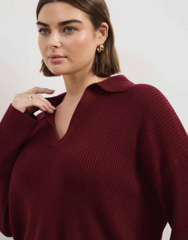 Atmos&Here Curvy - Eden Rib Collar Knit Jumper