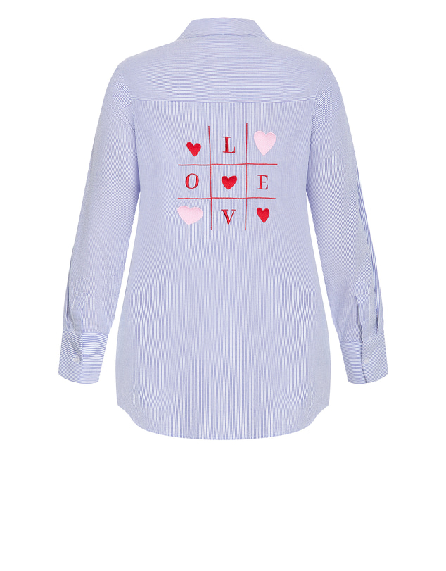 City Chic - Plus size My Heart Stripe Cotton Shirt - blue