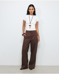 AERE - Linen Wide Leg Pants With Deep Waist Band