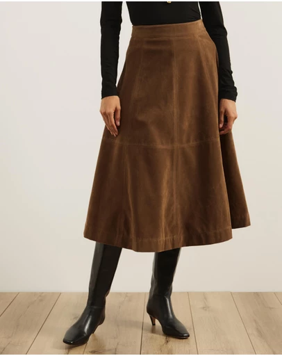 Atmos&Here - Frances Suede Flare Midi Skirt