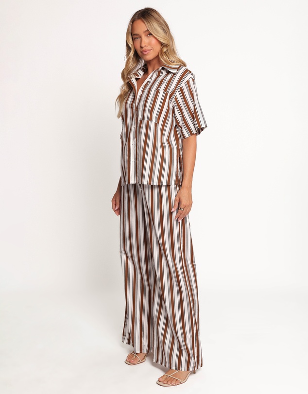 Petal & Pup - Thalia Wide Leg Pant - Chocolate Stripe