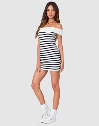 EDIKTED - Striped Fold Over Knit Mini Dress