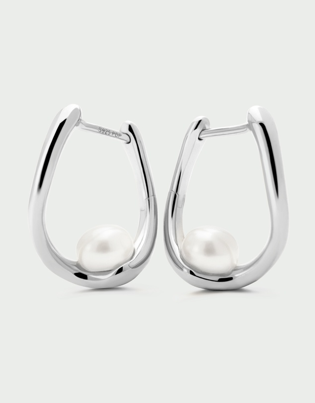 PDPAOLA - Pearl Aura Silver Hoops
