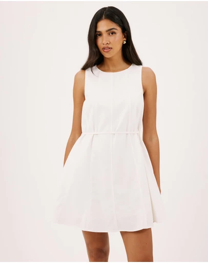 Atmos&Here - Willow Linen Blend A-Line Mini Dress with Top Stitching Detail