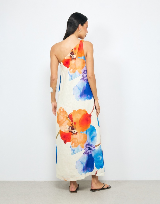 AERE - Mara Linen One Shoulder Midi Dress