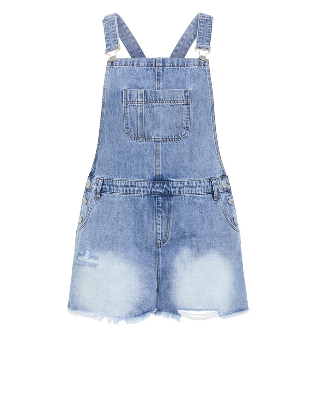 City Chic - Plus size Rip Short Denim Overall - light wash