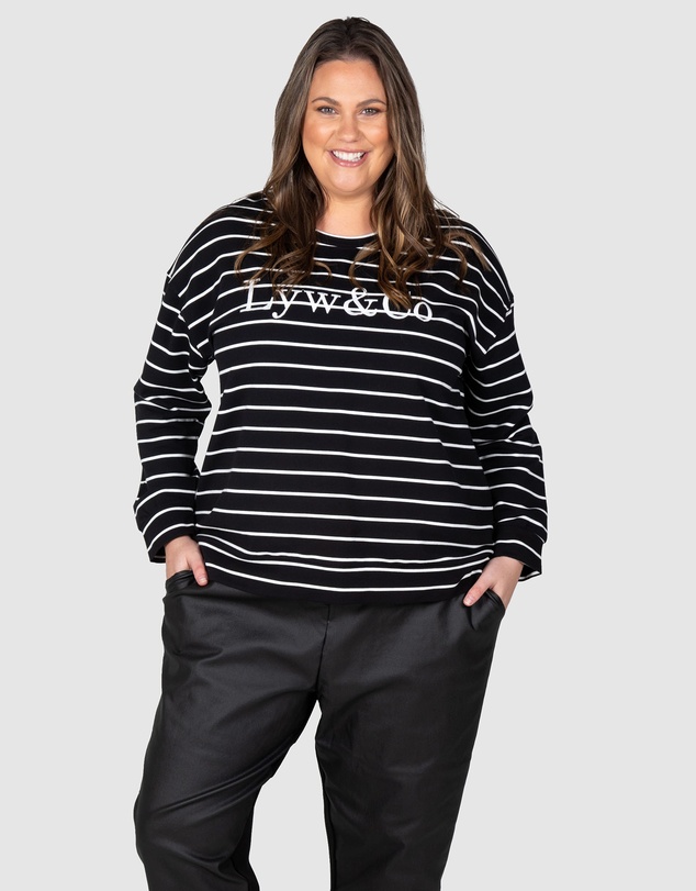Love Your Wardrobe - LYW & Co Stripe Embroidered Sweat Top