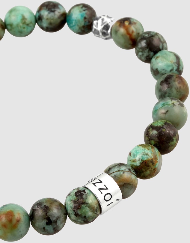 Kuzzoi - ICONIC EXCLUSIVE - Bracelet Male Turquoise Greenish-Brown Beads 925 Sterling Silver