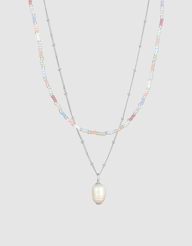 Elli Jewelry - Necklace Layer Beads Pastel with Freshwater Pearls in 925 Sterling Silver