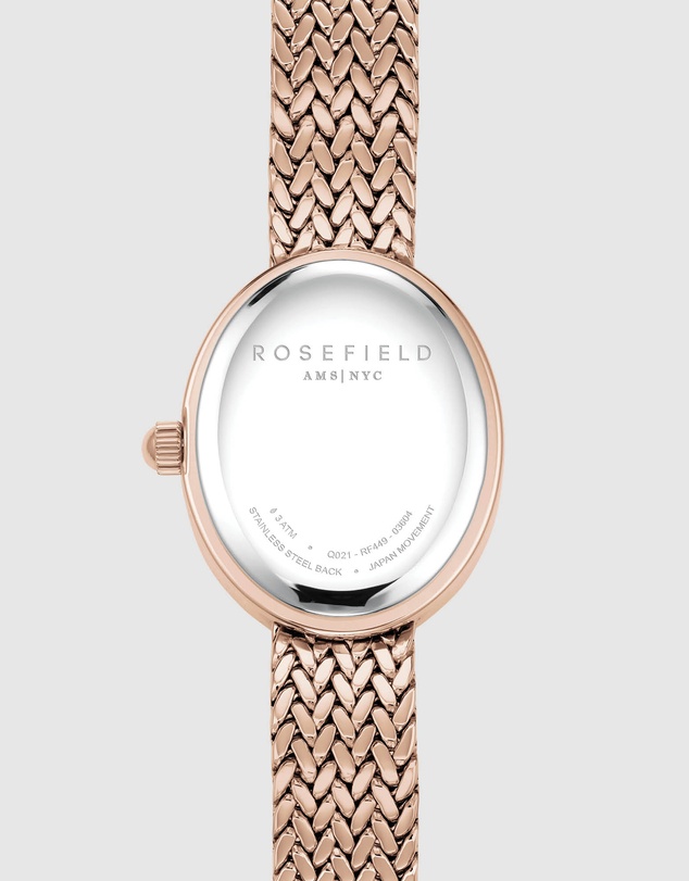 Rosefield - Mini Oval White Rose Gold-Tone Woven Mesh Bracelet Watch