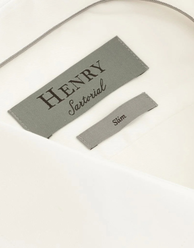 Henry Bucks - HENRY SARTORIAL Slim Plain Twill Shirt Double Cuff WHITE