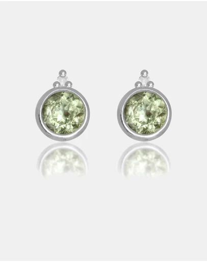 Georgini - Natural Peridot And Two Natural Diamond August Silver Earrings