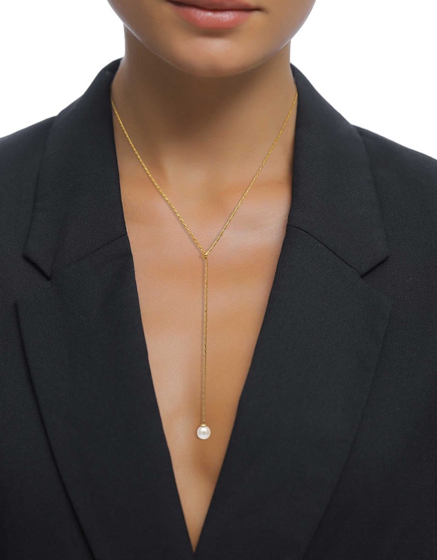 Elli Jewelry - Y-Necklace with Swarovski® Pearl in Gold-Plated 925 Silver