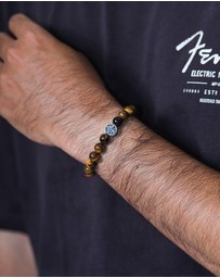 Kuzzoi - ICONIC EXCLUSIVE - Bracelet Mens Tiger Eye Beads Compass in 925 Sterling Silver