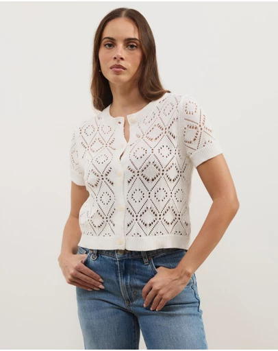 Atmos&Here - Hani Short Sleeve Open Knit Cardigan