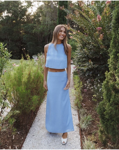 Petal & Pup - Madison Linen Column Skirt - Blue