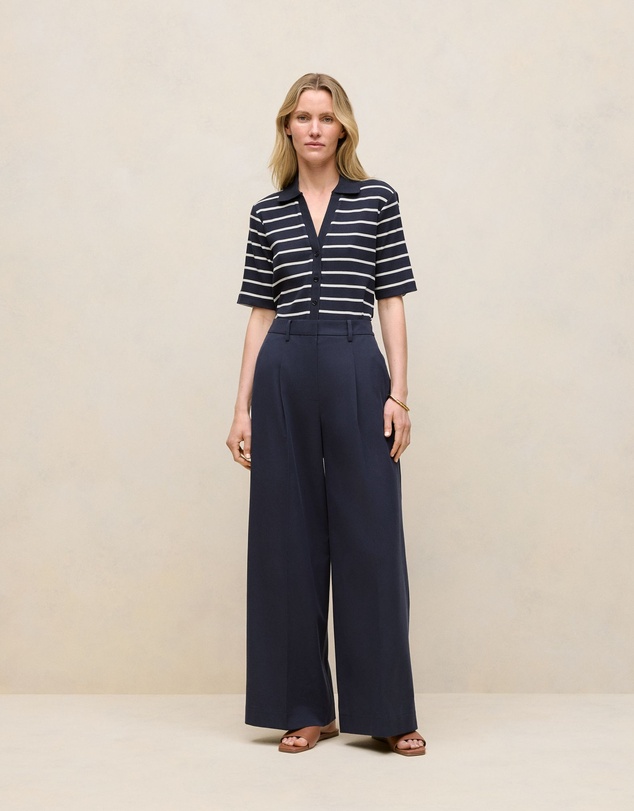 Trenery - Cotton Blend Tailored Wide Leg Pant in Night Sky