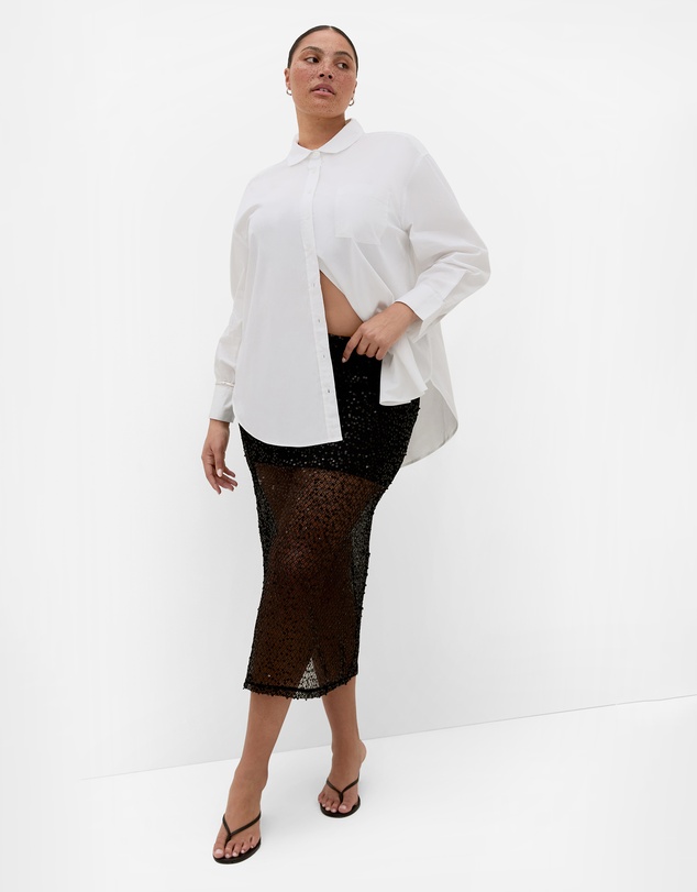 City Chic - Plus size Stardust Sequin Maxi Skirt - black