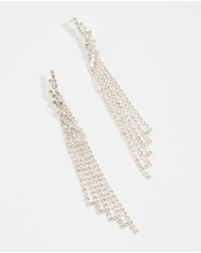 Lovisa - Twisted Diamante Cup Chain Drop Silver Earrings