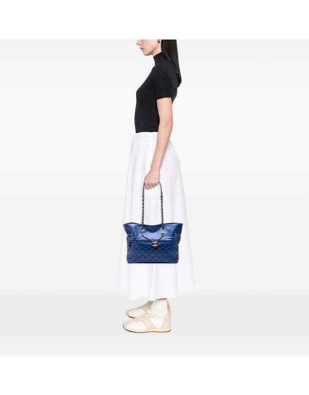 Pre-Loved by Azura Reborn - Pre-Loved CC Calfskin Front Zip Drawstring Chain Tote