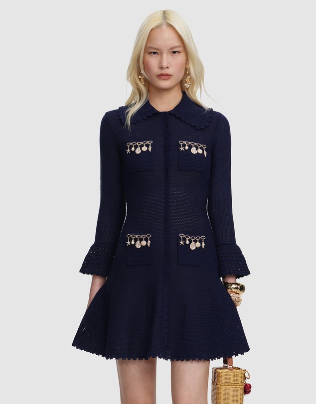 Self Portrait - Shell Embellished Knit Mini Dress