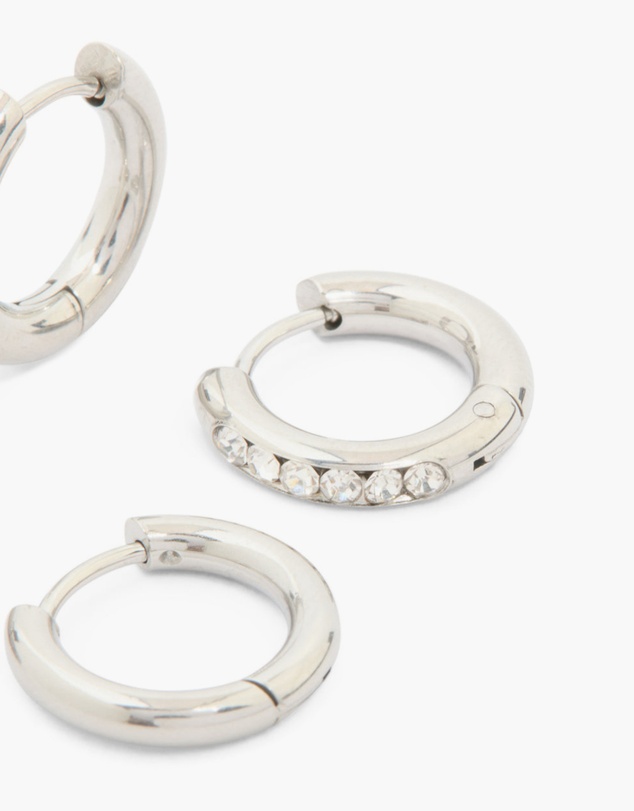Lovisa - Waterproof Stainless Steel Cubic Zirconia & Smooth Chunky Huggie Earrings 2-Pack