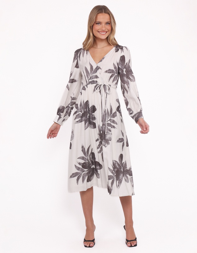 Petal & Pup - Grainne Long Sleeve Midi Dress - Black/White Floral