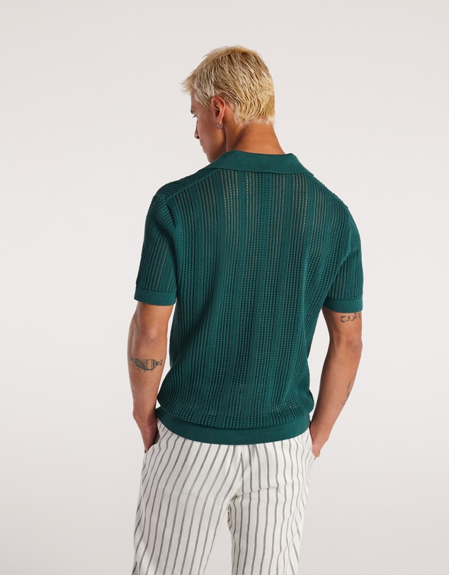 Calibre - Self Stripe Mesh Knit Polo Jade
