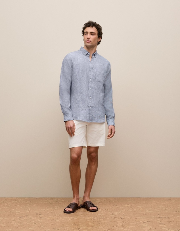 Trenery - Regular Fit Yarn Dyed Linen Grid Shirt in Navy