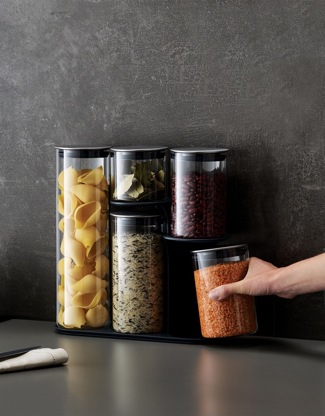 Joseph Joseph - Podium™ Stainless Steel 5-piece Glass Storage Jar Set with Stand