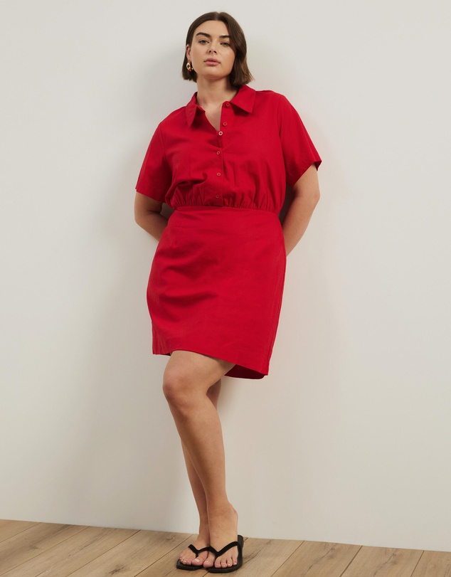 Atmos&Here Curvy - Remi Linen Blend Mini Shirt Dress