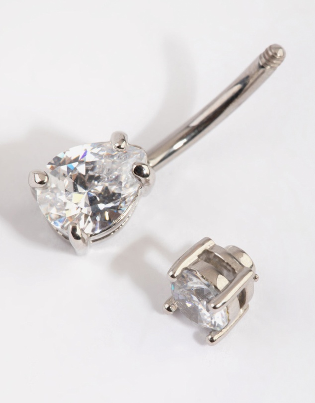 Lovisa - Titanium Pear Diamante Belly Bar