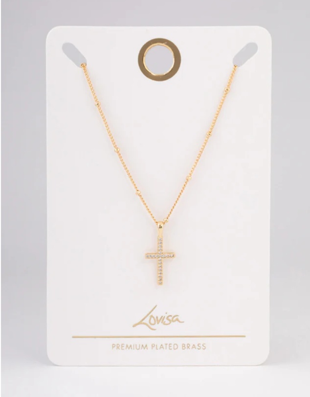 Lovisa - Gold Plated Brass Cubic Zirconia Paved Cross Necklace