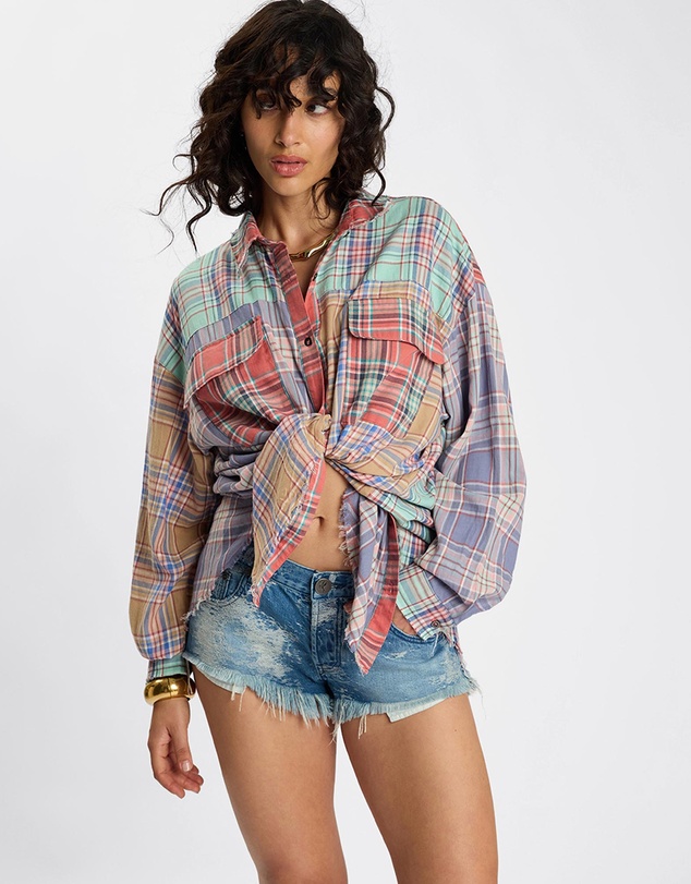 ONE TEASPOON - Sunset Madras Check Tie Back Shirt