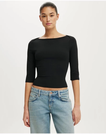 Cotton On - 90s Boatneck 3/4 Sleeve Top