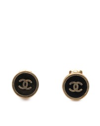 Pre-Loved by Azura Reborn - Pre-Loved Gold Plated and Enamel CC Round Button Clip On Earrings