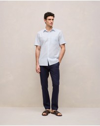 Trenery - Regular Fit Seersucker Stripe Pocket Shirt in Ice Blue
