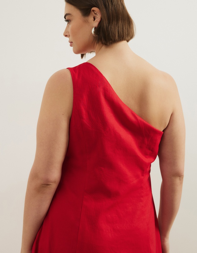 Atmos&Here Curvy - Oralie One Shoulder Linen Blend Midi Dress